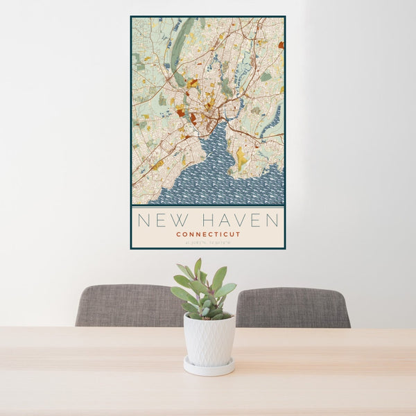 New Haven - Connecticut Map Print in Woodblock