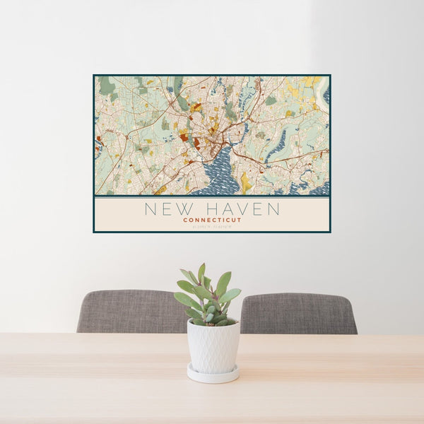 New Haven - Connecticut Map Print in Woodblock