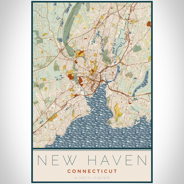 New Haven - Connecticut Map Print in Woodblock