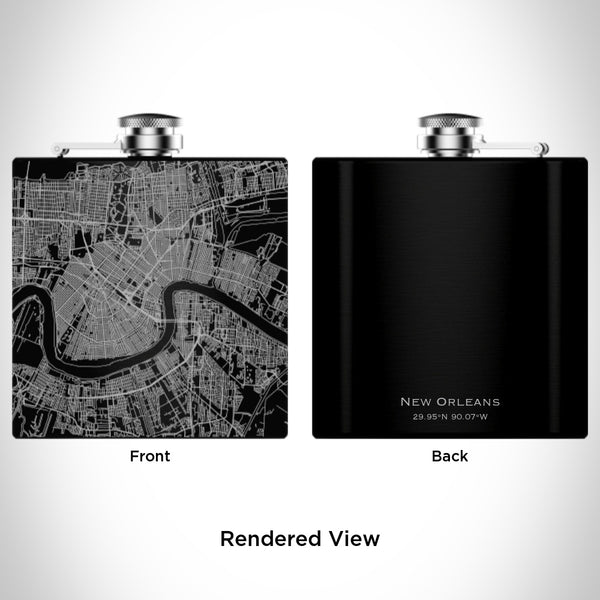 New Orleans - Louisiana Map Hip Flask in Matte Black