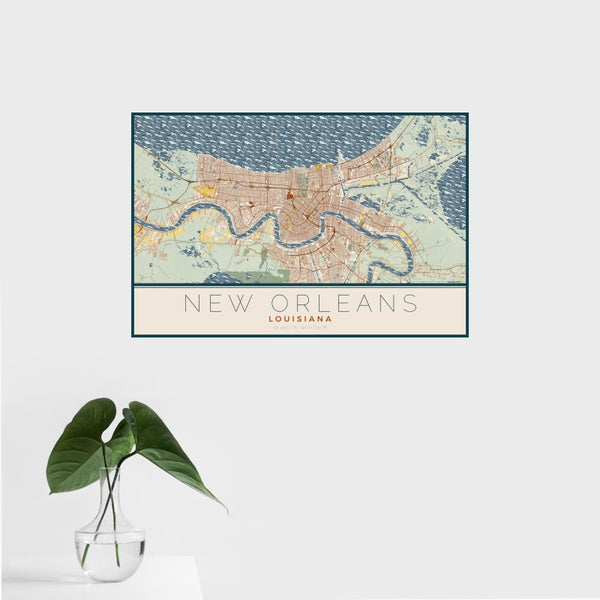 New Orleans - Louisiana Map Print in Woodblock