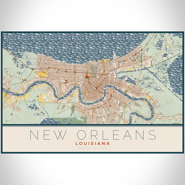 New Orleans - Louisiana Map Print in Woodblock