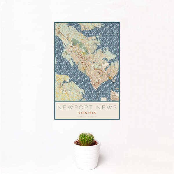 Newport News - Virginia Map Print in Woodblock