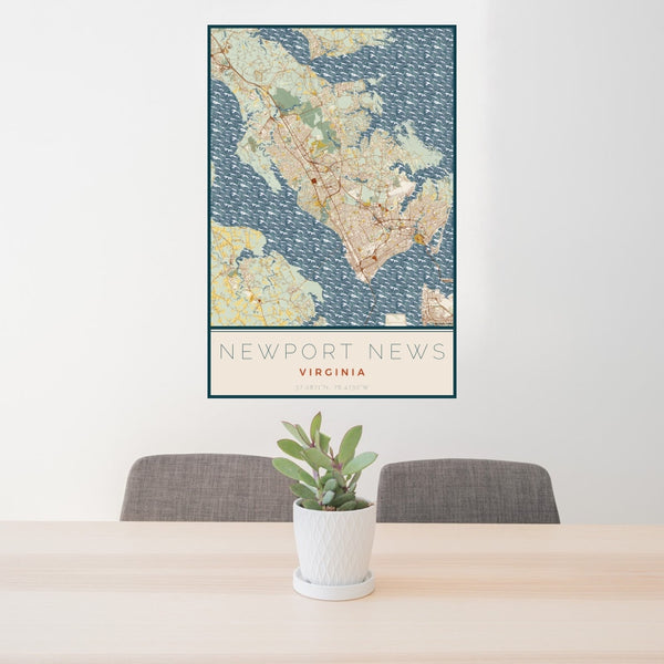 Newport News - Virginia Map Print in Woodblock
