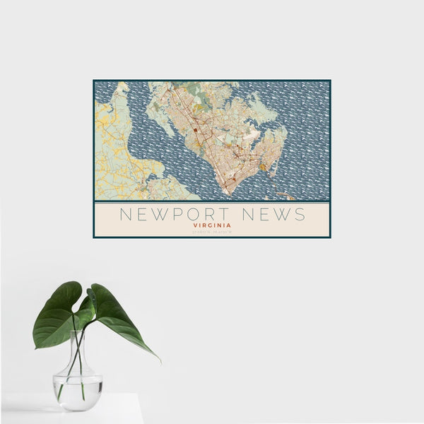 Newport News - Virginia Map Print in Woodblock