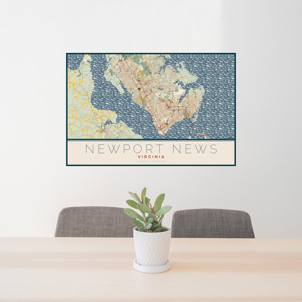 Newport News - Virginia Map Print in Woodblock