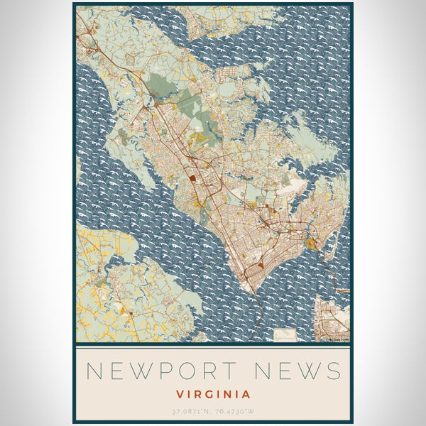 Newport News - Virginia Map Print in Woodblock