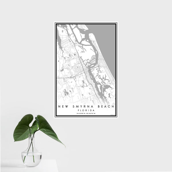16x24 New Smyrna Beach Florida Map Print Portrait Orientation in Classic Style With Tropical Plant Leaves in Water