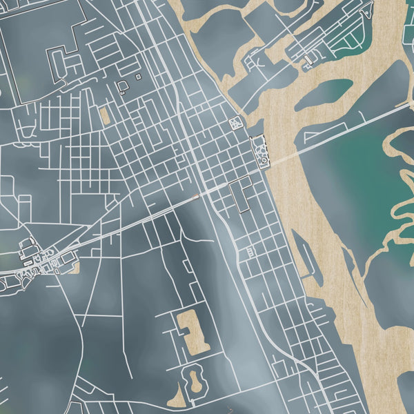 New Smyrna Beach Florida Map Print in Afternoon Style Zoomed In Close Up Showing Details