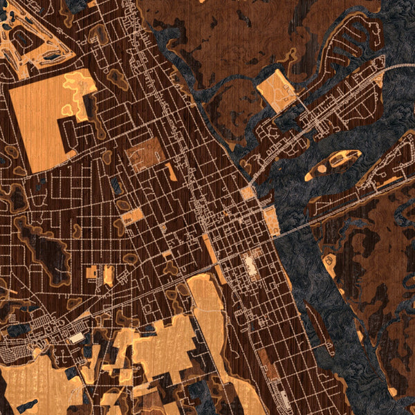 New Smyrna Beach Florida Map Print in Ember Style Zoomed In Close Up Showing Details