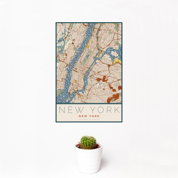 New York - New York Map Print in Woodblock