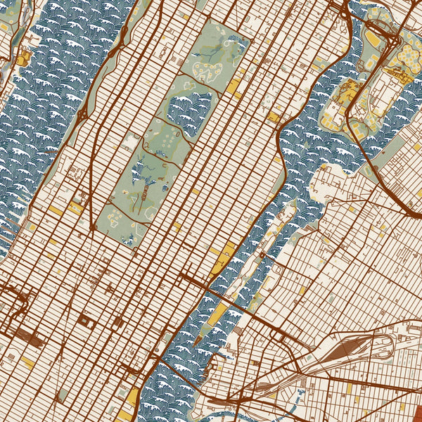New York - New York Map Print in Woodblock
