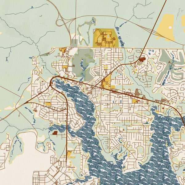 Niceville - Florida Map Print in Woodblock