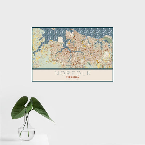 Norfolk - Virginia Map Print in Woodblock