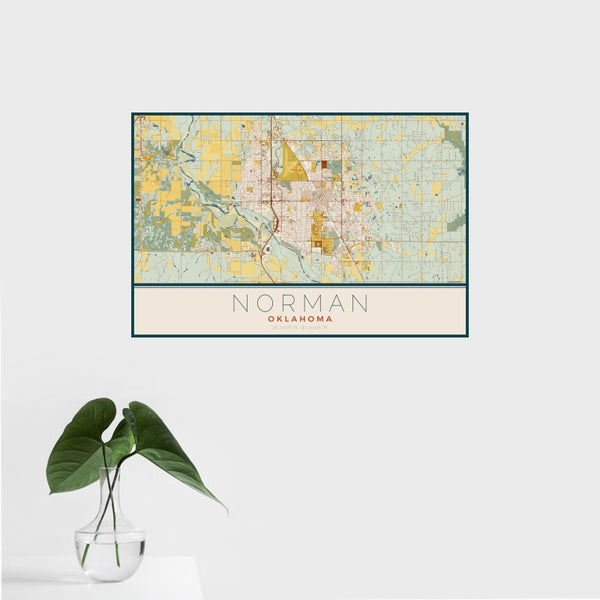 Norman - Oklahoma Map Print in Woodblock