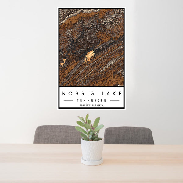 Norris Lake - Tennessee Map Print in Ember