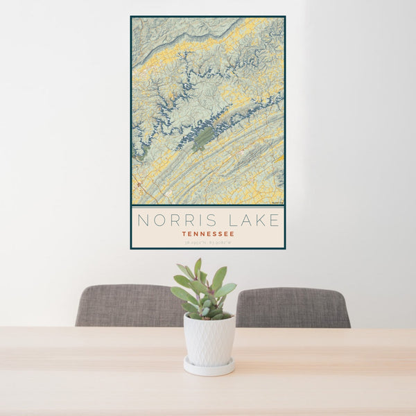 Norris Lake - Tennessee Map Print in Woodblock