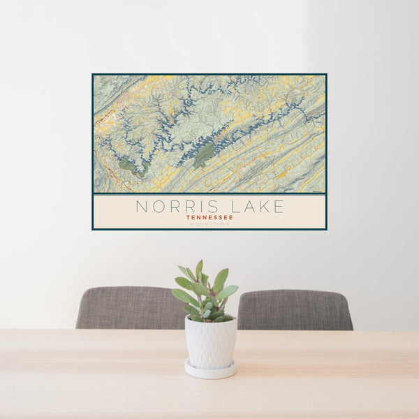 Norris Lake - Tennessee Map Print in Woodblock