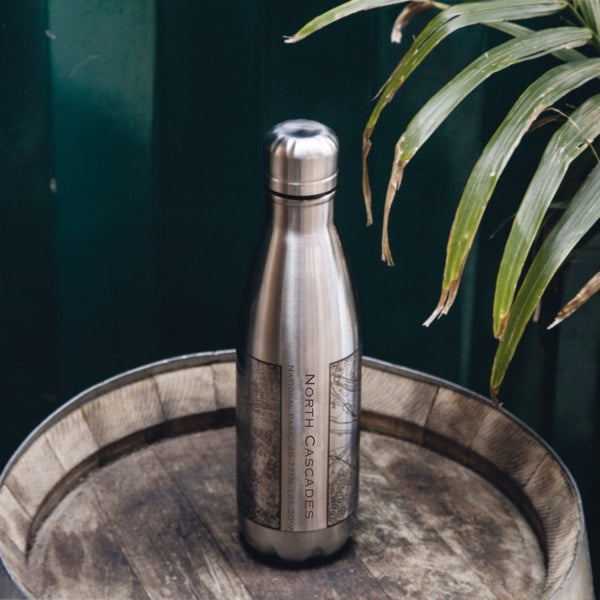 North Cascades National Park Custom Engraved City Map Inscription Coordinates on 17oz Stainless Steel Insulated Cola Bottle