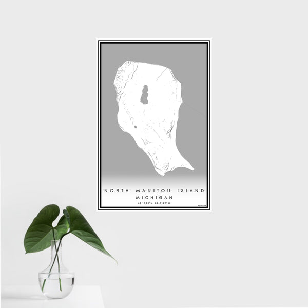 16x24 North Manitou Island Michigan Map Print Portrait Orientation in Classic Style With Tropical Plant Leaves in Water