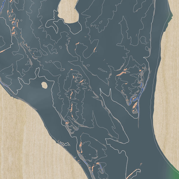 North Manitou Island Michigan Map Print in Afternoon Style Zoomed In Close Up Showing Details