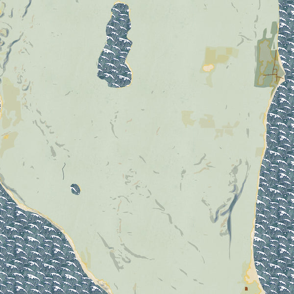 North Manitou Island Michigan Map Print in Woodblock Style Zoomed In Close Up Showing Details