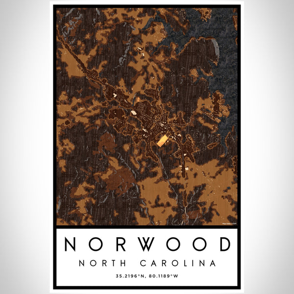Norwood North Carolina Map Print Portrait Orientation in Ember Style With Shaded Background