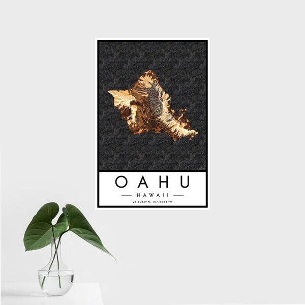 Oahu - Hawaii Map Print in Ember