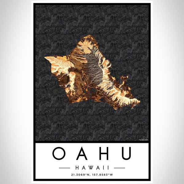 Oahu - Hawaii Map Print in Ember