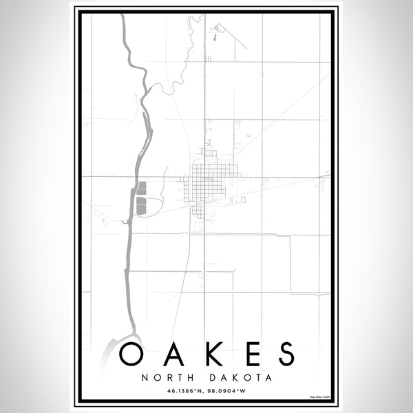 Oakes North Dakota Map Print Portrait Orientation in Classic Style With Shaded Background