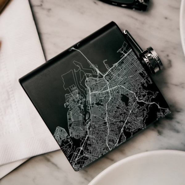 Oakland - California Map Hip Flask in Matte Black