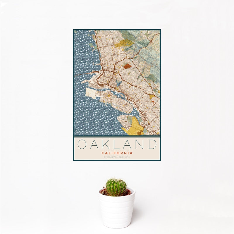 Oakland - California Map Print in Woodblock