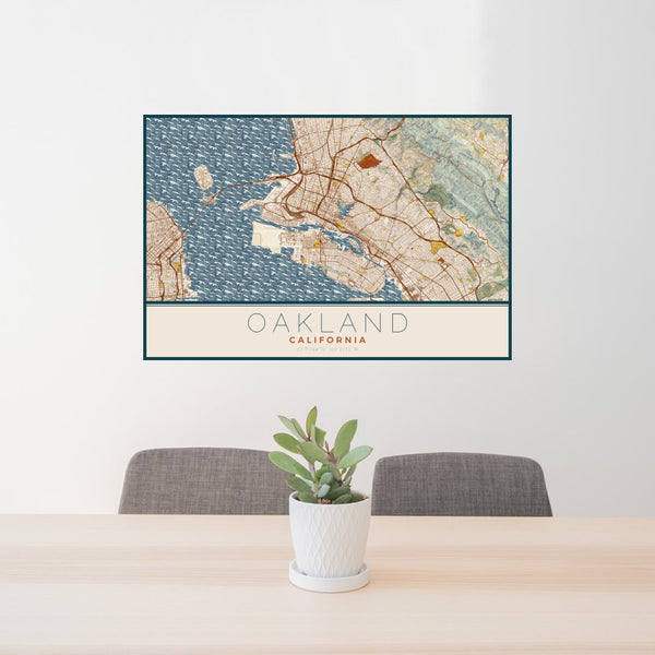 Oakland - California Map Print in Woodblock