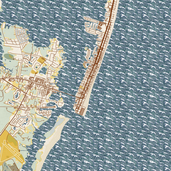 Ocean City - Maryland Map Print in Woodblock