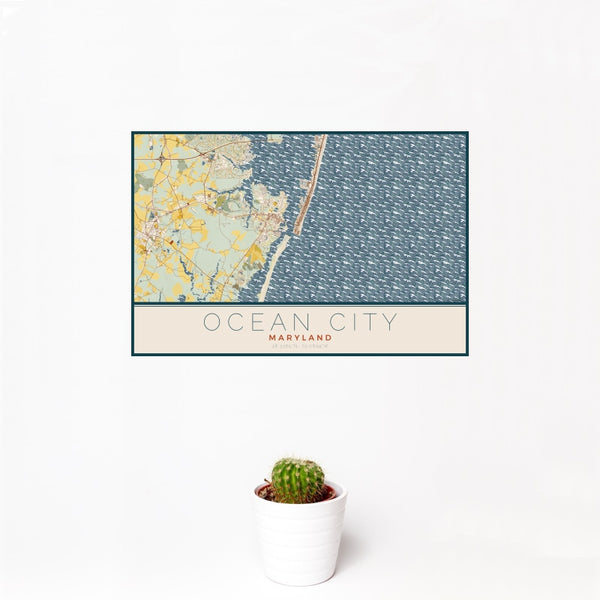 Ocean City - Maryland Map Print in Woodblock