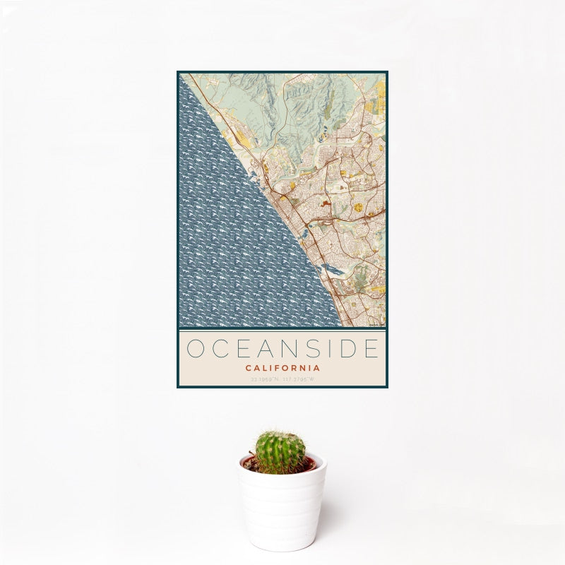 Oceanside - California Map Print in Woodblock
