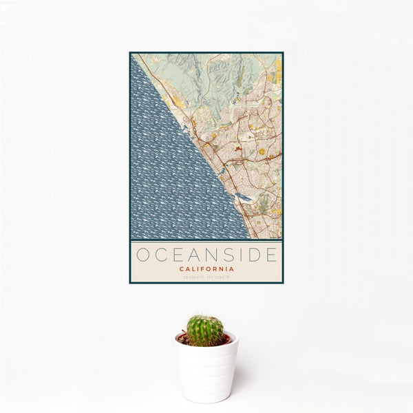 Oceanside - California Map Print in Woodblock