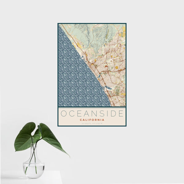 Oceanside - California Map Print in Woodblock
