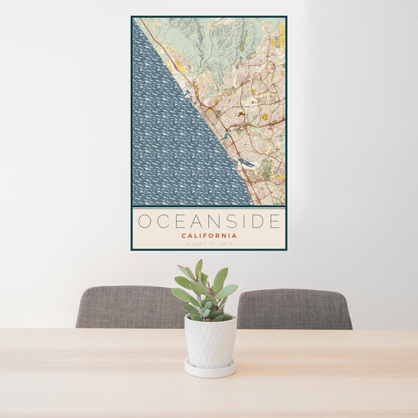 Oceanside - California Map Print in Woodblock