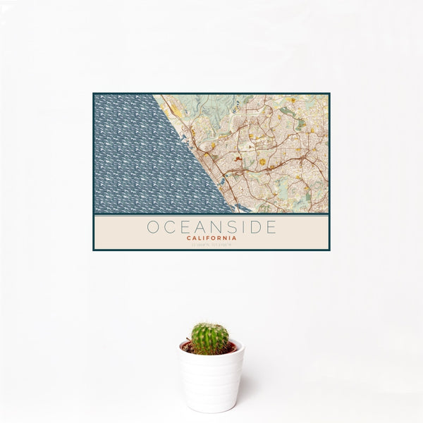 Oceanside - California Map Print in Woodblock