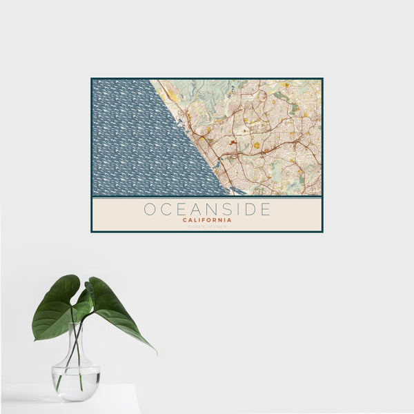 Oceanside - California Map Print in Woodblock