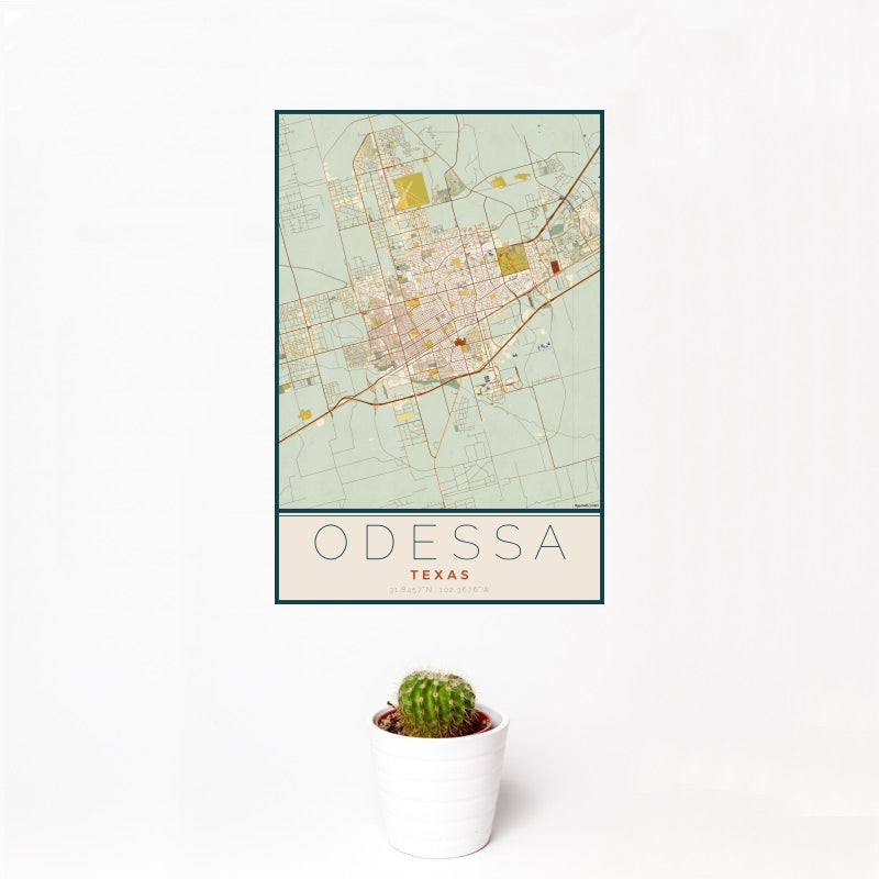 Odessa - Texas Map Print in Woodblock