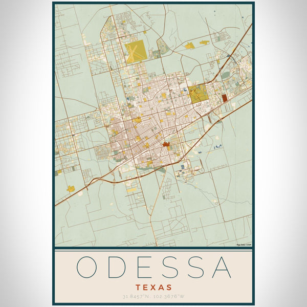 Odessa - Texas Map Print in Woodblock