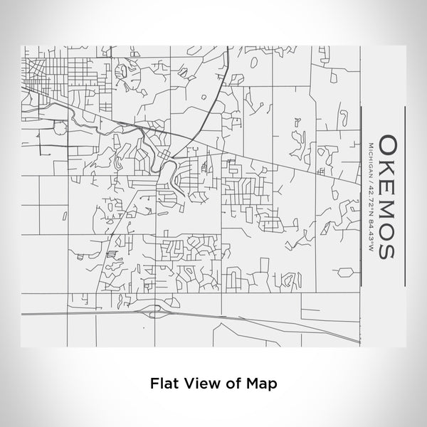 Rendered View of Okemos Michigan Map Engraving on 20oz Stainless Steel Insulated Bottle with Bamboo Top in White