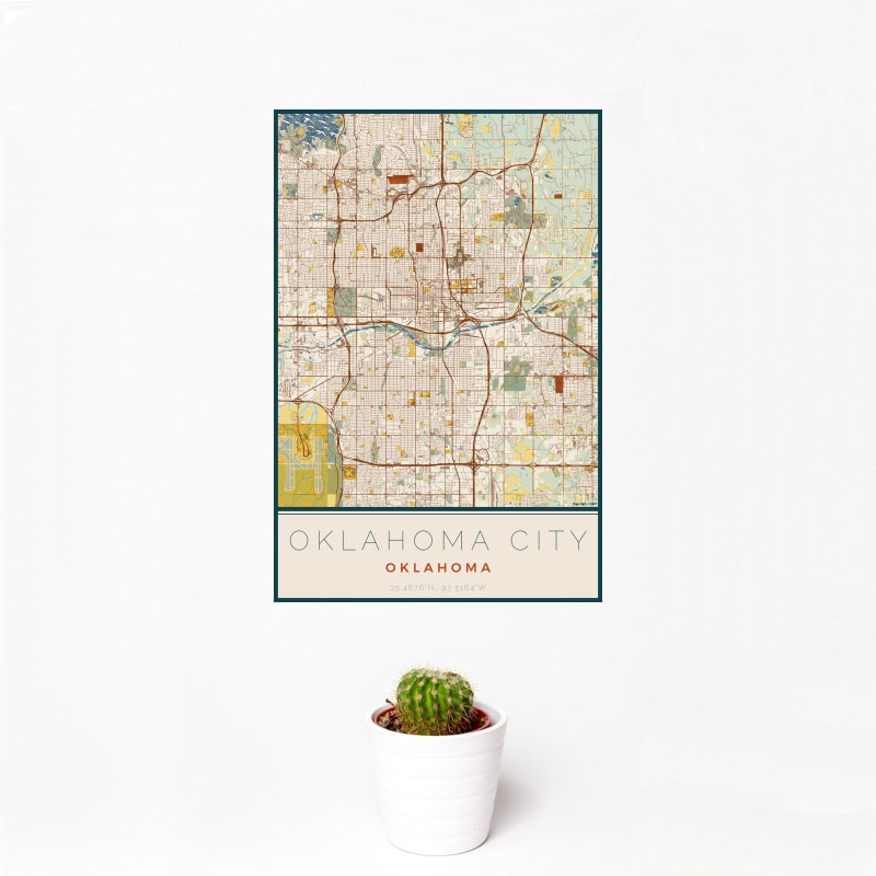 Oklahoma City - Oklahoma Map Print in Woodblock