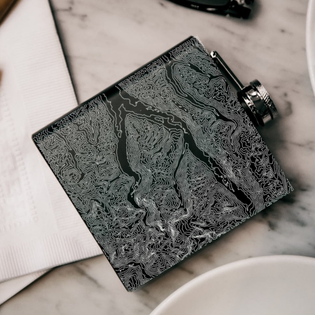 Olympic National Park Custom Engraved City Map Inscription Coordinates on 6oz Stainless Steel Flask in Black