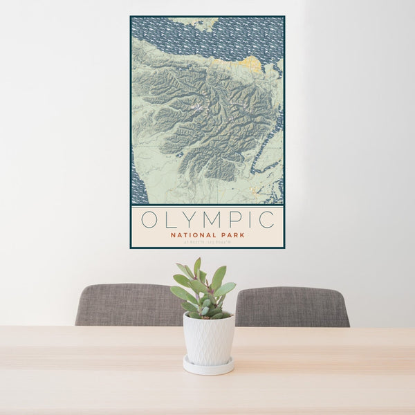 Olympic National Park - Washington Map Print in Woodblock