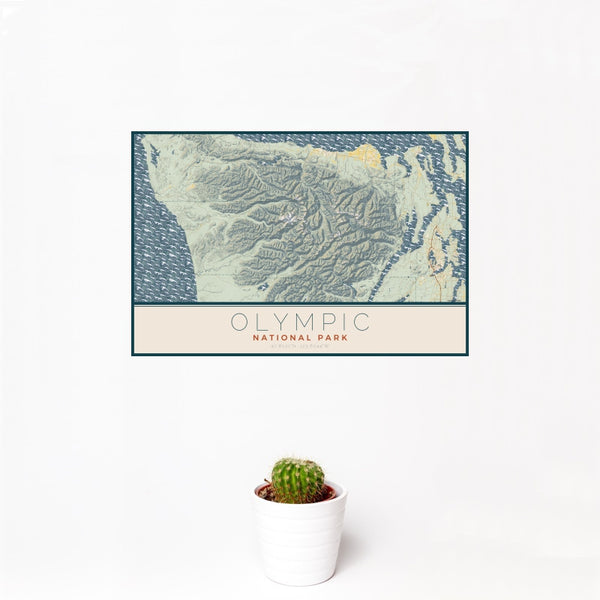 Olympic National Park - Washington Map Print in Woodblock
