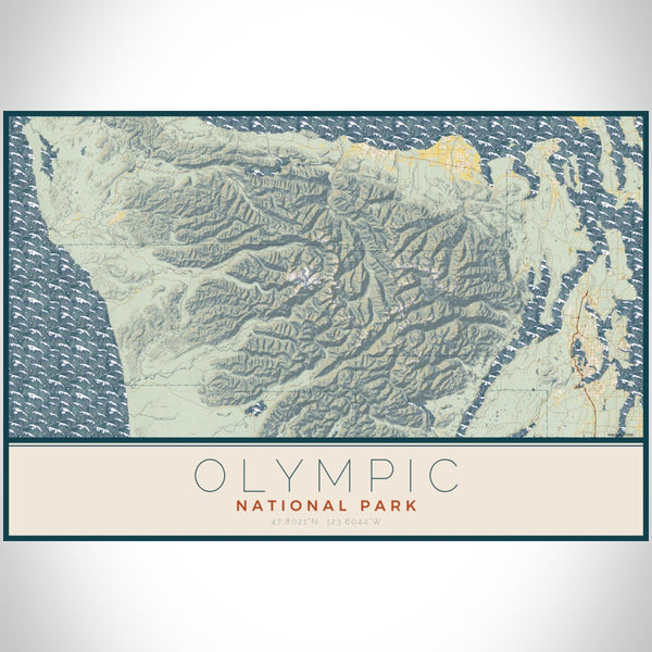 Olympic National Park - Washington Map Print in Woodblock