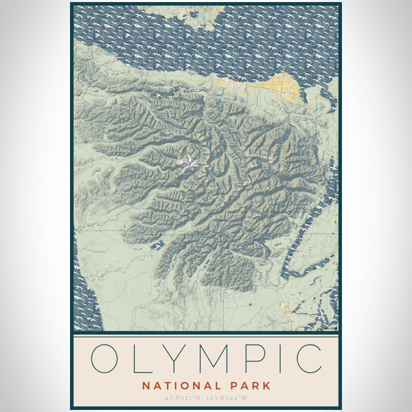 Olympic National Park - Washington Map Print in Woodblock